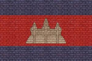 3D Flag of Cambodia on brick wall photo