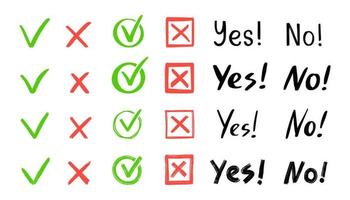 Green check and red cross mark set. vector