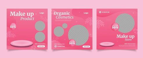 centro de belleza maquillaje publicación en redes sociales con acuarela floral vector