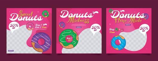 plantilla de publicación de redes sociales de donas dulces y deliciosas vector