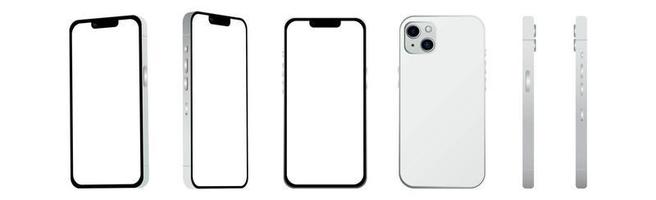 Set of 6 pcs different angles, White smartphone 14 models, novelty of the IT industry, mockup for web design on a white background - Vector