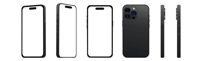 conjunto de 6 piezas de ángulos diferentes, smartphone negro 14 modelos profesionales, novedad de la industria de ti, maqueta para diseño web sobre un fondo blanco - vector