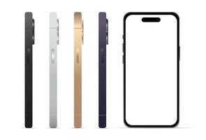 novedad, gadget moderno para smartphone 14 versión pro, conjunto de 4 piezas, nuevos colores originales, plantilla para diseño web sobre fondo blanco - vector