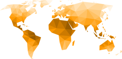 Polygonal vector world map on transparent background. png