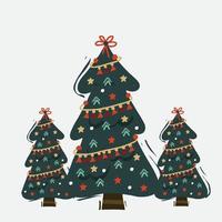 Decorated christmas tree with star, lights, decoration balls and lamps. vector