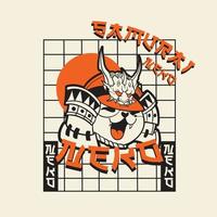 funny vector illustration of cat as a samurai , it can be use for shirt design or poster