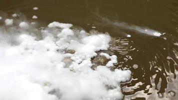 gelo seco em água. um grande bloco de gelo irá evaporar no ar. vapor de um processo químico. video