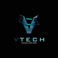 Initial Letter V Tech Icon Vector Logo Template Illustration Design