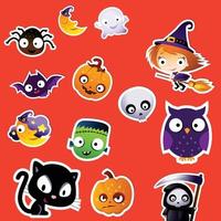 Halloween colorful funny stickers decoration illustration set vector