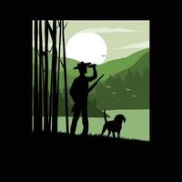 hunter and dog illustration vector