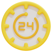 24 hour clock 3d render icon illustration png