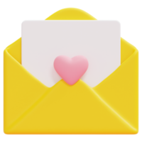 carta de amor ilustração de ícone de renderização 3d png