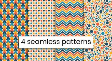 Seamless abstract geometric patterns set in trendy autumn colors. Colorful background for home decor, textile, fall decoration, wallpaper and wrapping paper. vector