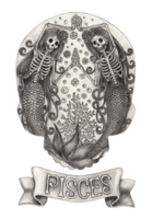 Pisces zodiac skull .Hand drawing on paper. png