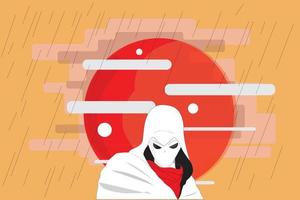 assassin logo background illustration isolated in orange background and red moon vector