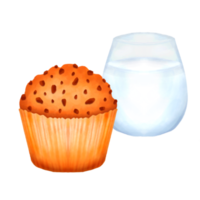 muffin med mjölk vattenfärg ClipArt png