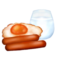 fried egg and sausage with milk watercolor clipart png