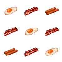 licenziato uovo, salsiccia e affumicato Bacon senza soluzione di continuità modelli trasparente sfondo