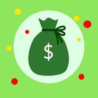 Money bag green with dollar symbol flat concept design vector