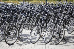 estación de estacionamiento de bicicletas llena de bicicletas. muchas bicicletas aparcadas. foto