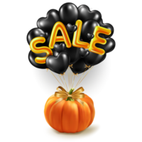Halloween pumpkin flies away on black sale balloons png