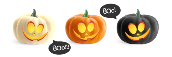 Realistic pumpkins with a smile face, isolated on transparent background png