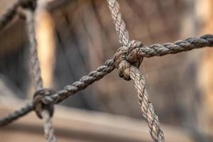 net of rope and close up view of a knot. Selective focus photo