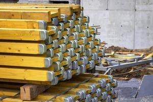 wooden beams a part of the scaffolding. Construction formwork for the casting of monolithic concrete structures. photo