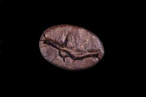 a single bean macro shot. take to show the detail and the character of the bean. Black background photo