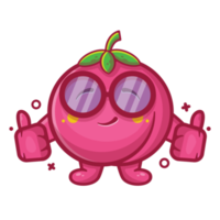 mascote de personagem de fruta de pêssego bonito com o polegar para cima desenho isolado de gesto de mão em design de estilo simples png