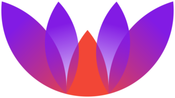 diseño de logotipo floral con gradaciones de color púrpura y naranja