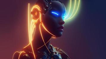 3d rendering. Stylish handsome cyborg. Metal and glowing lines. Futuristic woman. Artificial intelligence. photo