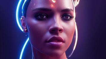 representación 3d elegante cyborg guapo. líneas metálicas y brillantes. mujer futurista. inteligencia artificial. foto
