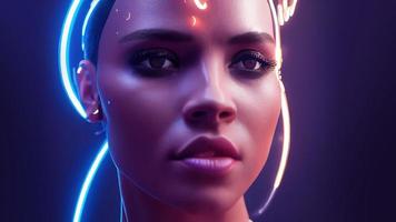 3d rendering. Stylish handsome cyborg. Metal and glowing lines. Futuristic woman. Artificial intelligence. photo
