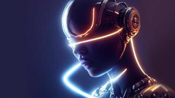 3d rendering. Stylish handsome cyborg. Metal and glowing lines. Futuristic woman. Artificial intelligence. photo