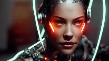 3d rendering. Stylish handsome cyborg. Metal and glowing lines. Futuristic woman. Artificial intelligence. photo