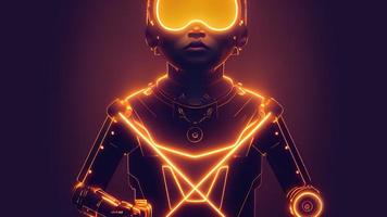 3d rendering. Robot. Metal and glowing lines. Futuristic child. Artificial intelligence. photo