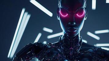 3d rendering. Robot. Metal and glowing lines. Futuristic man. Artificial intelligence. photo