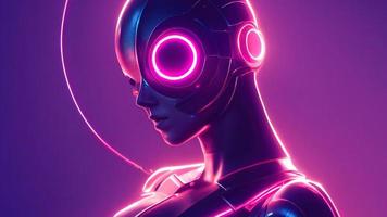 3d rendering. Stylish handsome cyborg. Metal and glowing lines. Futuristic woman. Artificial intelligence. photo
