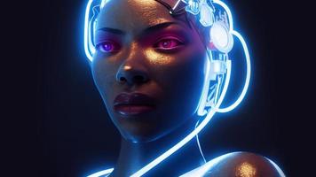 3d rendering. Stylish handsome cyborg. Metal and glowing lines. Futuristic woman. Artificial intelligence. photo