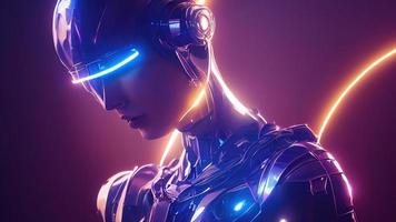 3d rendering. Stylish handsome cyborg. Metal and glowing lines. Futuristic woman. Artificial intelligence. photo