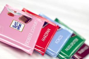 Ternopil, Ukraine - May 8, 2022 Ritter Sport chocolate product. Ritter Sport was founded in 1912 in Stuttgart-Bad Cannstatt, Germany photo