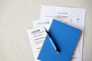 Ternopil, Ukraine - May 8, 2022 Request for proposal for services from UNICEF - United Nations programm that provides humanitarian and developmental assistance to children photo
