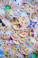 Ternopil, Ukraine - May 8, 2022 Large set of stickers with Emoji yellow faces. Emoji is a pictogram or smiley embedded in text and used in electronic messages and web page photo