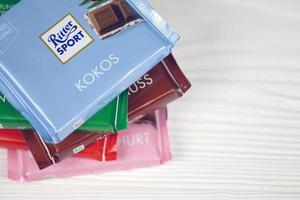 Ternopil, Ukraine - May 8, 2022 Ritter Sport chocolate product. Ritter Sport was founded in 1912 in Stuttgart-Bad Cannstatt, Germany photo