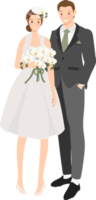 cute cartoon young wedding couple with Phalaenopsis orchid bouquet flat style png