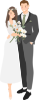 dessin animé mignon jeune couple de mariage avec bouquet d'orchidées phalaenopsis style plat