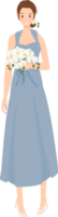 linda dama de honra feliz em vestido azul cerimônia de vestido de noiva png