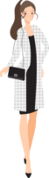 mujer de moda en dibujos animados de estilo plano de traje de trabajo en blanco y negro png