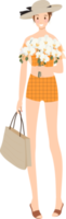 mooi jong elegant Dames slijtage zomer oranje zwempak vlak stijl png